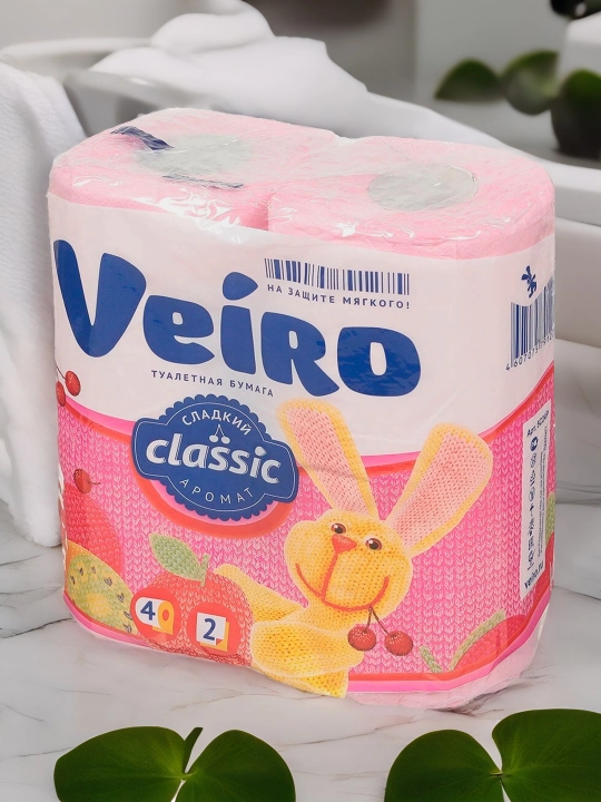 Tуалетная бумага Veiro Classic, розовая, 4 рулона