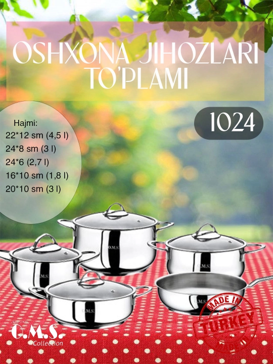 Oshxona jihozlari to'plami O.M.S collection 9, 5/4 buyum, shisha qopqoqlar, 1024 - 