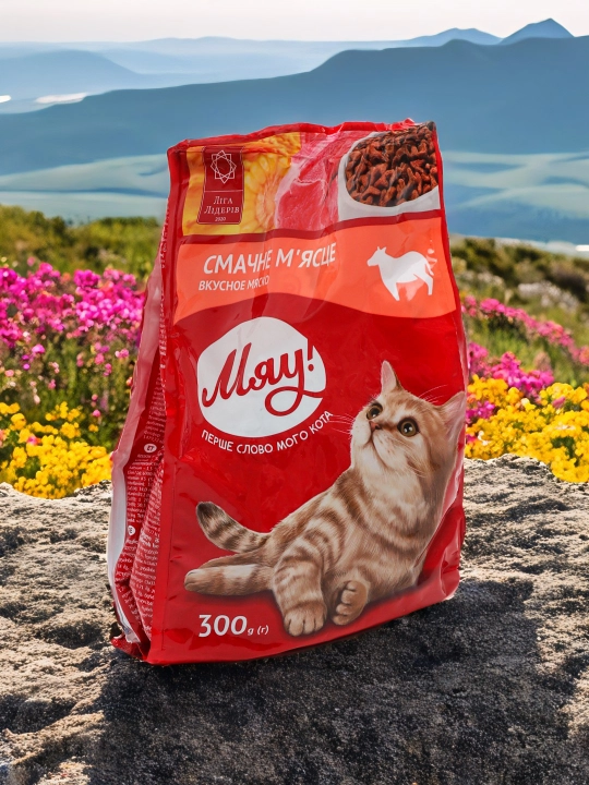 Myaу mushuklar uchun quruq yem, go‘sht bilan, 300 g