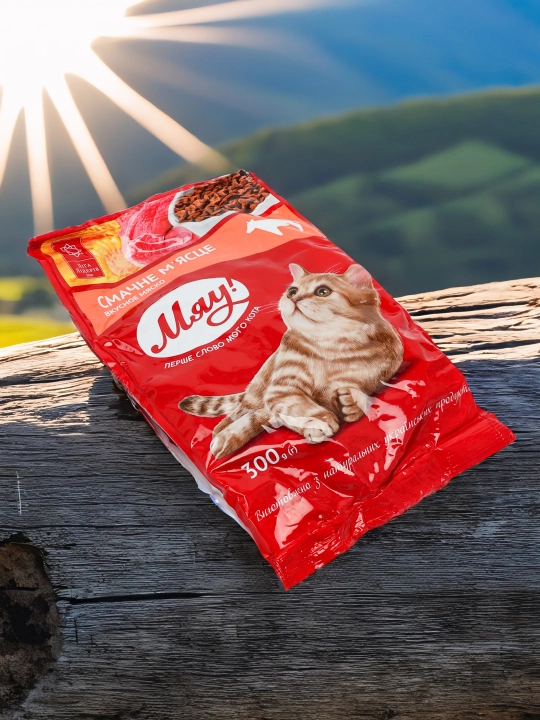 Myaу mushuklar uchun quruq yem, go‘sht bilan, 300 g