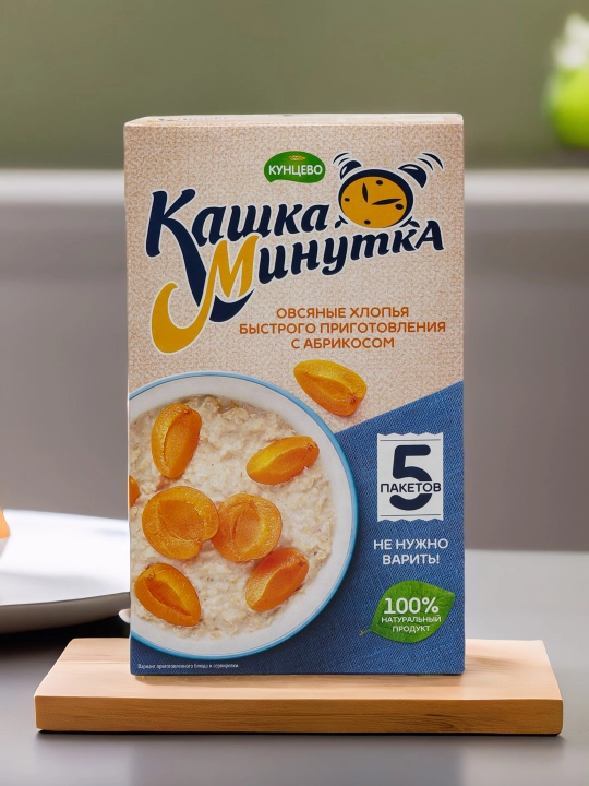 Овсяные хлопья быстрого приготовления Кунцево "Кашка-Минутка", с абрикосом, 185 г