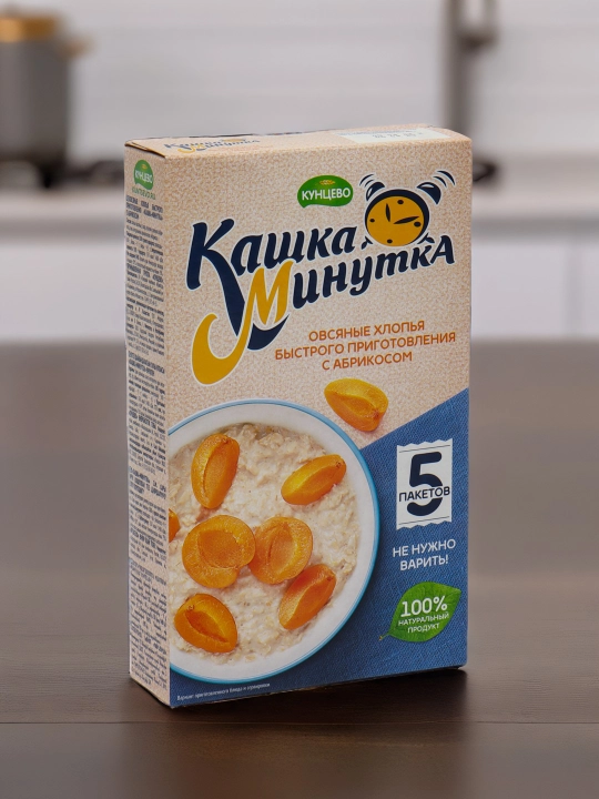 Овсяные хлопья быстрого приготовления Кунцево "Кашка-Минутка", с абрикосом, 185 г