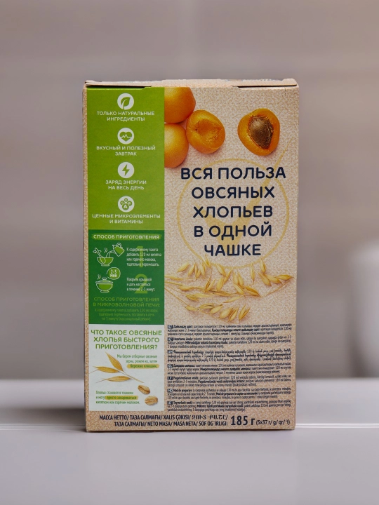 Овсяные хлопья быстрого приготовления Кунцево "Кашка-Минутка", с абрикосом, 185 г