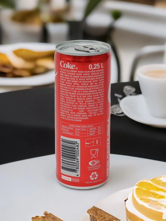 Gazlangan ichimlik Coca - Cola ichimligi, 250 ml, temir banka