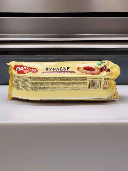 Kurabye pechenyesi Yashkino, olcha murabbosi bilan, 180 g