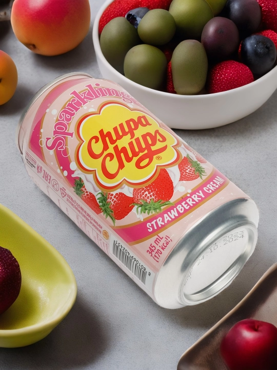 Газированный напиток со вкусом клубники и сливками Chupa Chups Strawberry & Cream, 345 мл