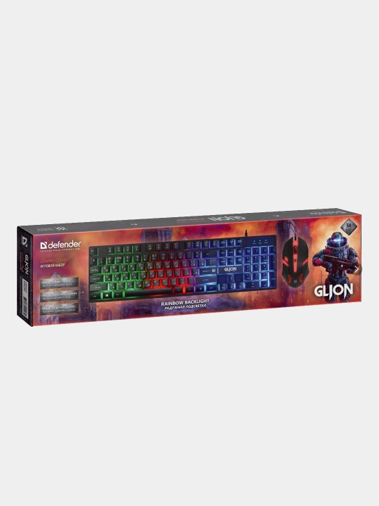 Игровой набор клавиатура с мышью DEFENDER GLION проводные USB с подсветкой RGB - 