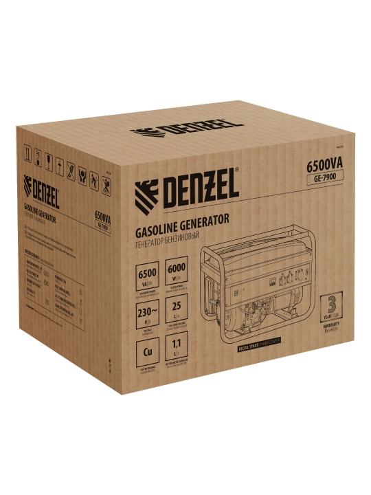 Generator DENZEL GE-7900, benzin, 6,5 kVt, 230 V, qo'lda ishga tushirish, 94638