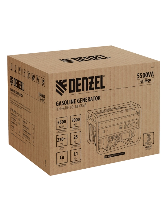 DENZEL GE-6900 generatori, benzinli, 5,5 kVt, 230 V, qo‘lda ishga tushirish, 94637