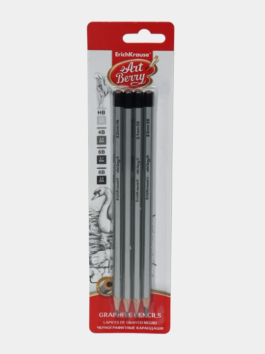 Набор из 4 чернографитных карандашей ArtBerry, шестигранных, HB, 4B, 6B, 8B 56079