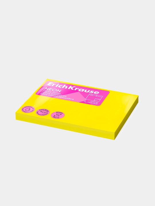 O'zi yopishadigan qog'ozli blok ErichKrause Neon, 100 * 75 mm, 100 varaq, sariq 61718