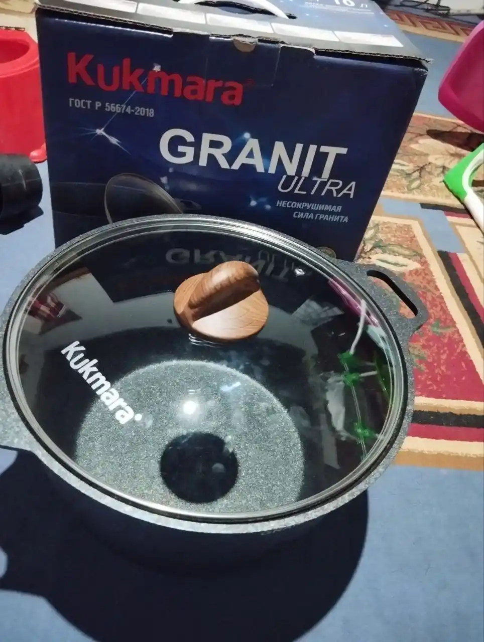 Kukmara Granit Ultra Blue qozon – uslubli va mustahkam, qopqog‘i bilan birga