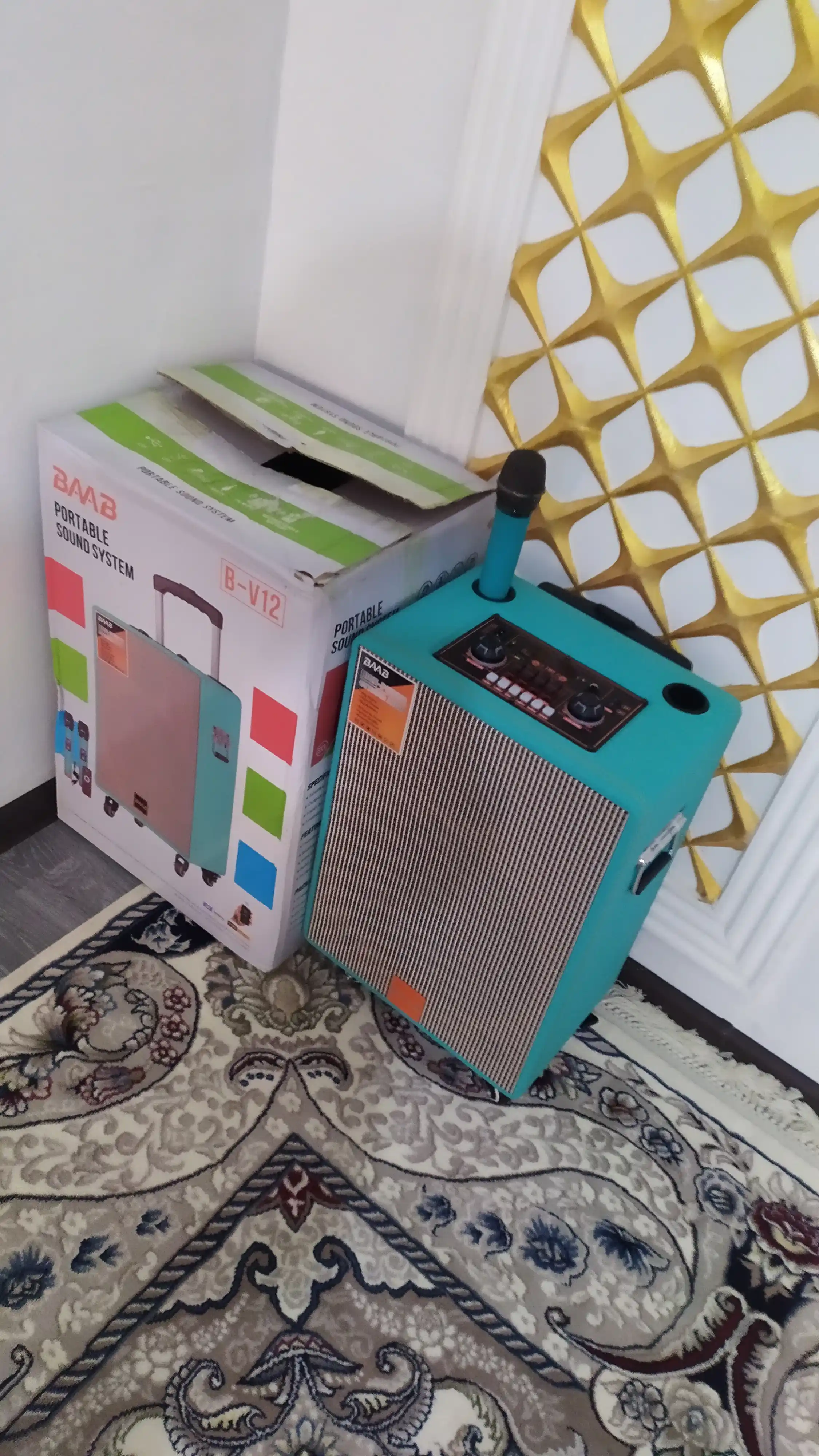 Portativ kalonka karaoke BAAB bluetooth simsiz mikrafon va boshqaruv pultga ega