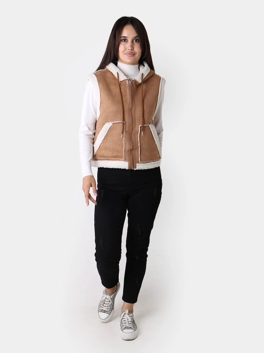 Ayollar uchun Teddy jilet, qo‘lsiz dublyonka, universal L-XL o‘lcham, oversayz uslub
