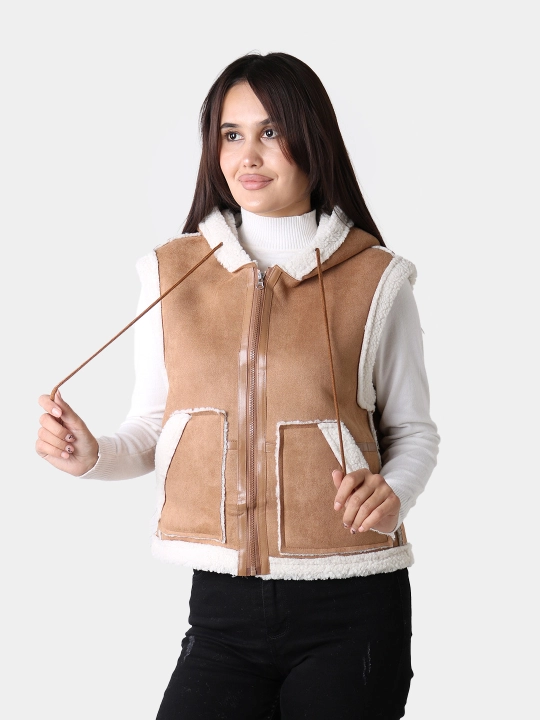 Ayollar uchun Teddy jilet, qo‘lsiz dublyonka, universal L-XL o‘lcham, oversayz uslub