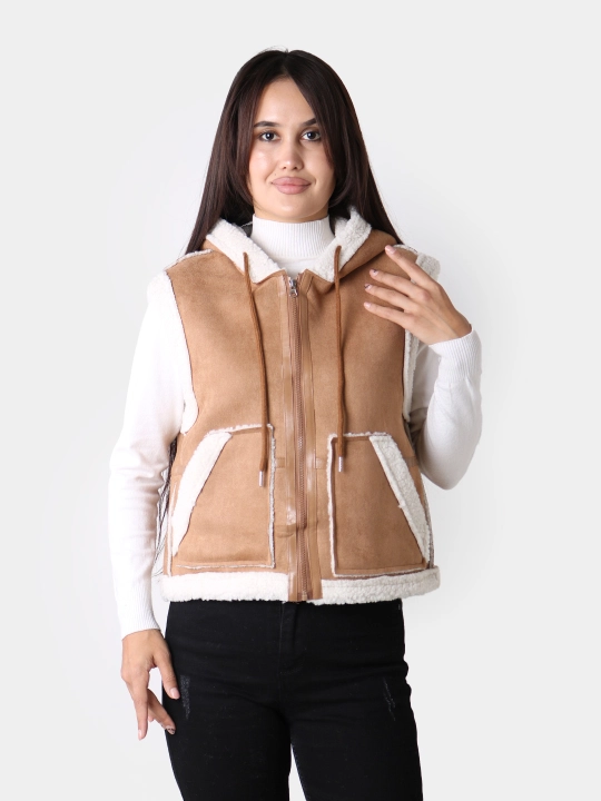 Ayollar uchun Teddy jilet, qo‘lsiz dublyonka, universal L-XL o‘lcham, oversayz uslub