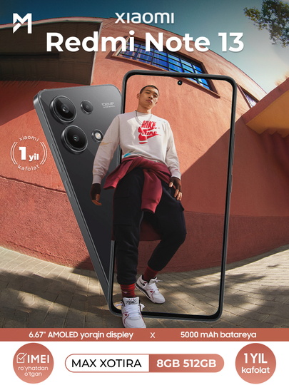 Смартфон Xiaomi Redmi Note 13, 8+512Гб, AMOLED дисплей, 120HZ, быстрая зарядка, 108МП