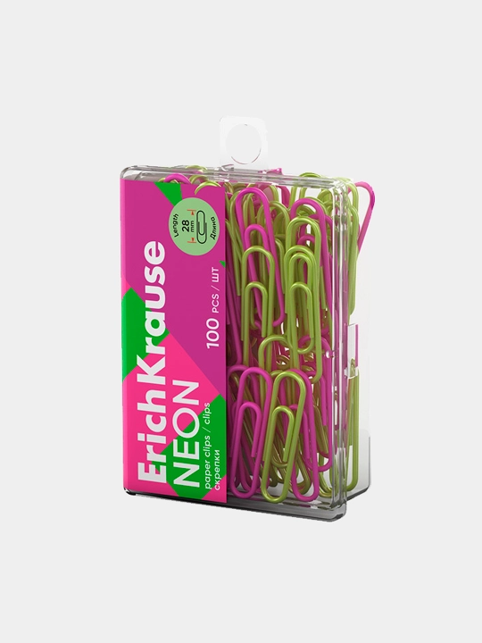 Vinil qoplamali metall skrepkalar ErichKrause Neon, 28 mm, assorti 62050