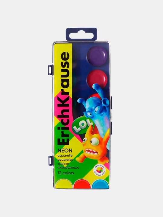 Краски акварельные ErichKrause Jolly Friends Neon 12 цветов 61371