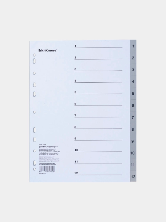 Plastik varaqlar ajratuvchi ErichKrause 12 varaq, raqamli (1-12), A4 55899