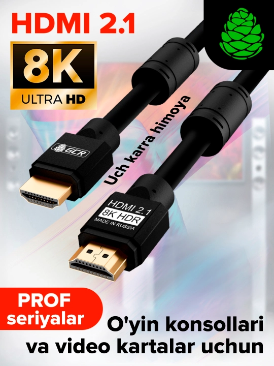 PS5 Xbox Apple TV 0.5m / 1m / 2m uchun Kabel HDMI 2.1 GCR 8K 60Hz ferrit filtrlari - 