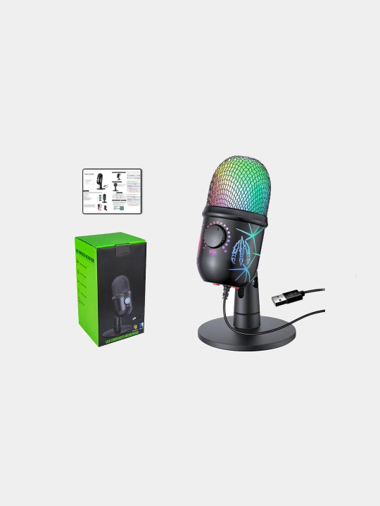 Микрофон профессиональный студийный конденсаторный USB с RGB подсветкой - 