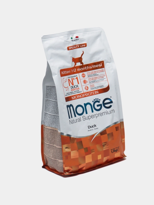 Корм Monge Kitten для котят с мясом утки, от 1 -12 месяцев, 1,5 кг
