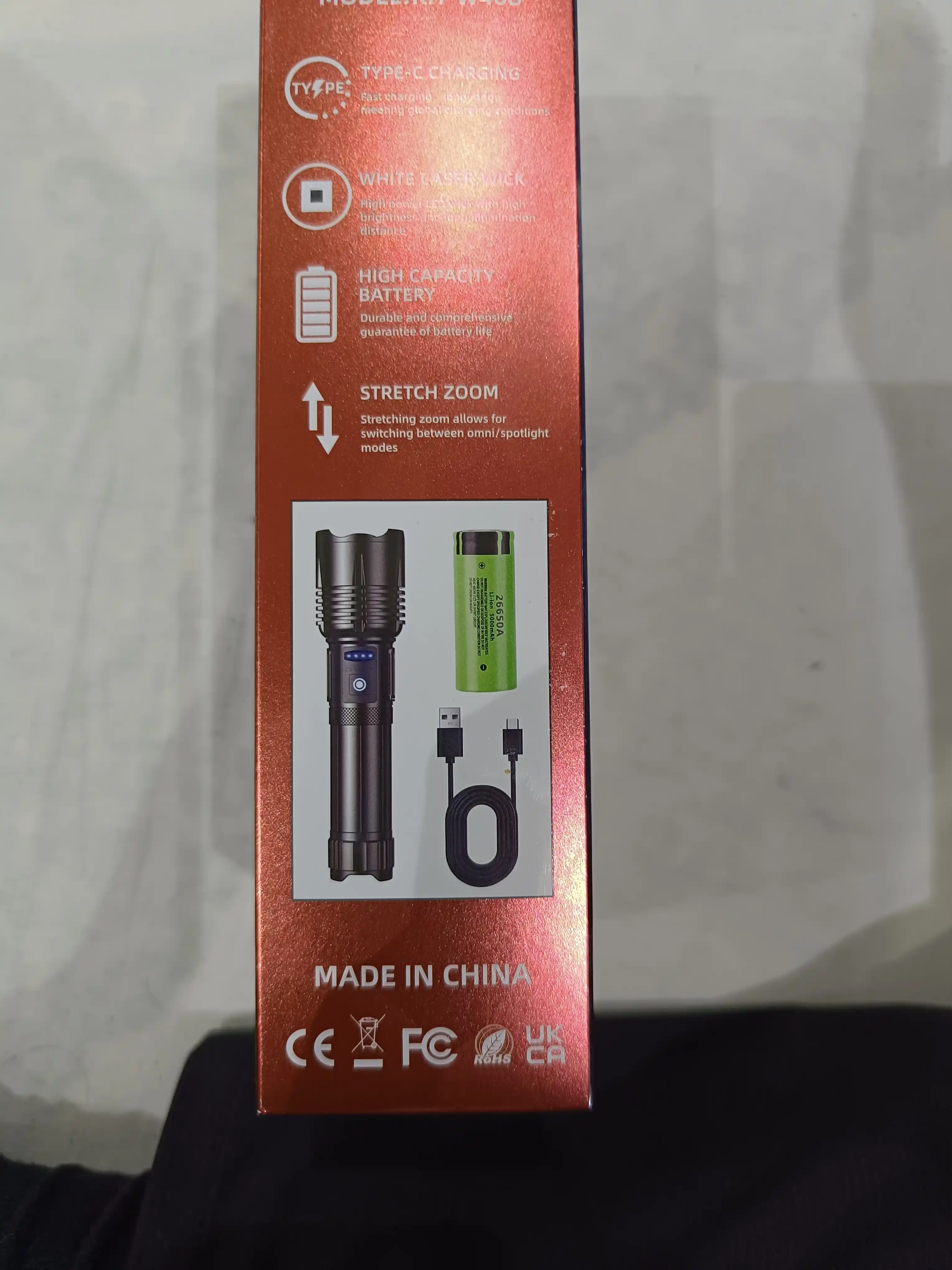 Lazerli qo'l fonar, qayta zaryadlanuvchi, akkumulyatorli chiroq Power Bank bilan