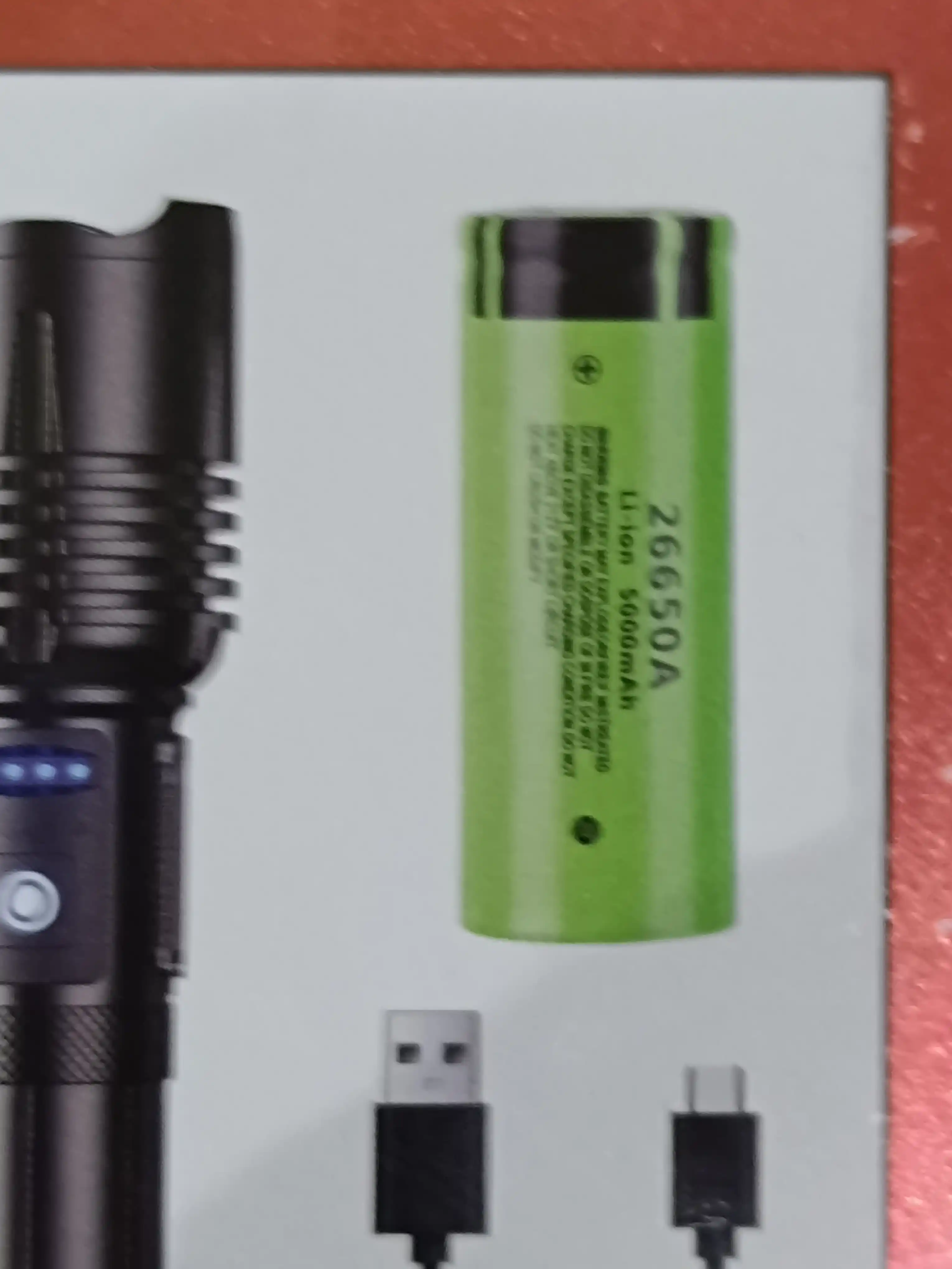 Lazerli qo'l fonar, qayta zaryadlanuvchi, akkumulyatorli chiroq Power Bank bilan