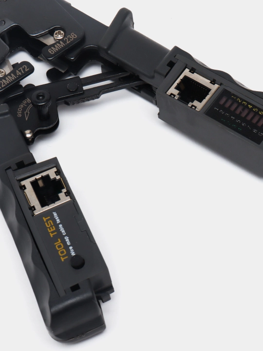 Asbob qisqichi E8BA Cat5e Cat6, siqish uchun testerli ombir RJ45 RJ12 8P 6P portlar mavjud