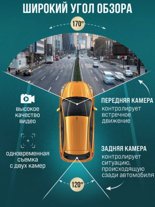 Видеорегистратор для автомобиля, зеркало и камера задняя 1080