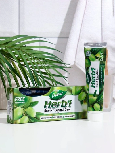 Зубная паста Dabur Herbl Олива, натуральная, халяль, без фтора, зубная щетка в комплекте - 