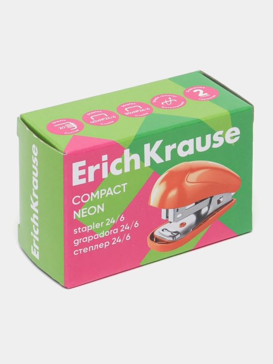 Mini stepler №24/6, 26/6 ErichKrause Compact Neon 20 varaqgacha, assorti 61736 - 