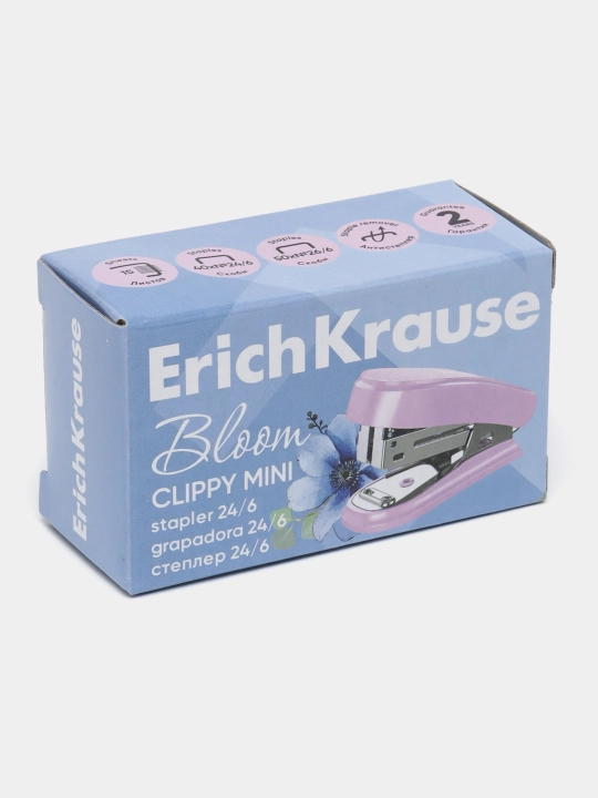 Mini stepler 24/6, 26/6 ErichKrause Clippy Mini Pastel Bloom 15 varaqgacha, assorti 61742 - 