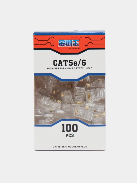 RJ45 Cat5e/Cat6 o'ralgan juftlik ulagichi, universal, plastmassa va metall korpusli 100ta - 