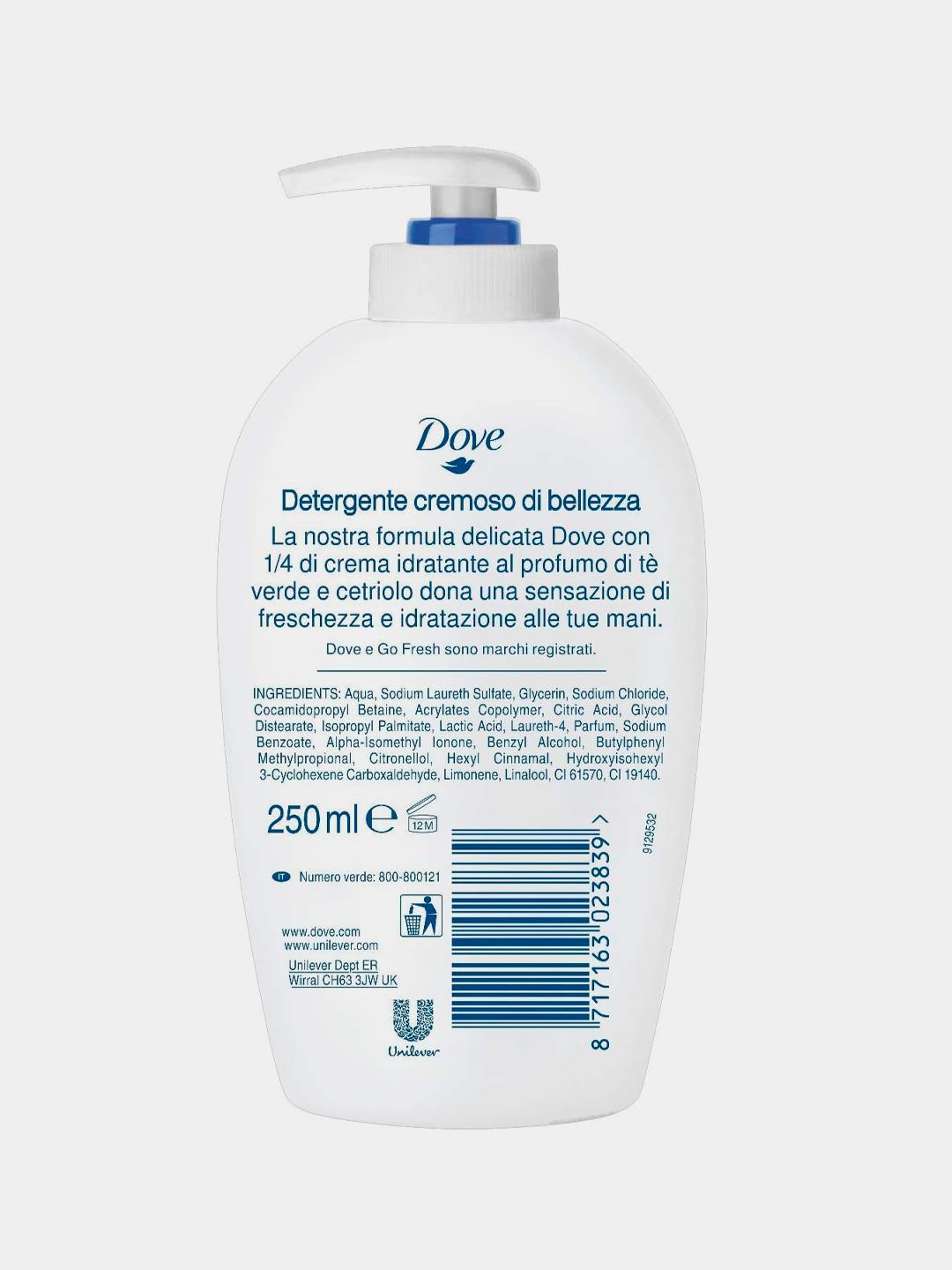 Dove suyuq krem sovuni, bodring va yashil choy aromati bilan, 250 ml