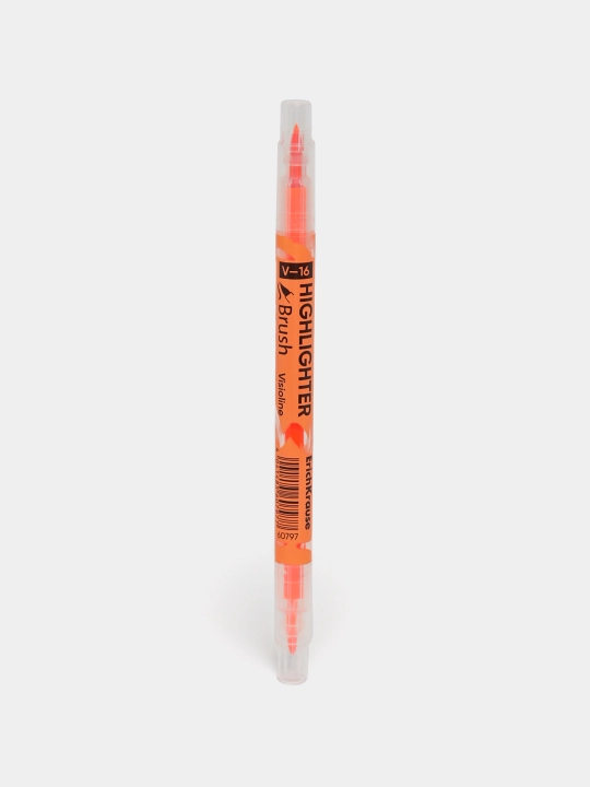 Ikki tomonli matn markeri ErichKrause Visioline V-16 Brush Neon, to'q sariq rang 60797 - 