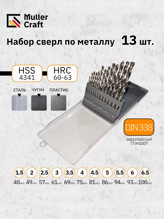 Набор сверл по металлу MK-1008 Muller Craft, 13 шт
