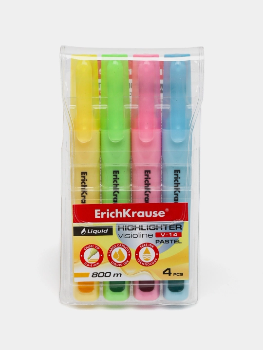 Набор из 4 текстмаркеров, жидкие чернила ErichKrause Visioline V-14 Liquid Pastel 58360 - 