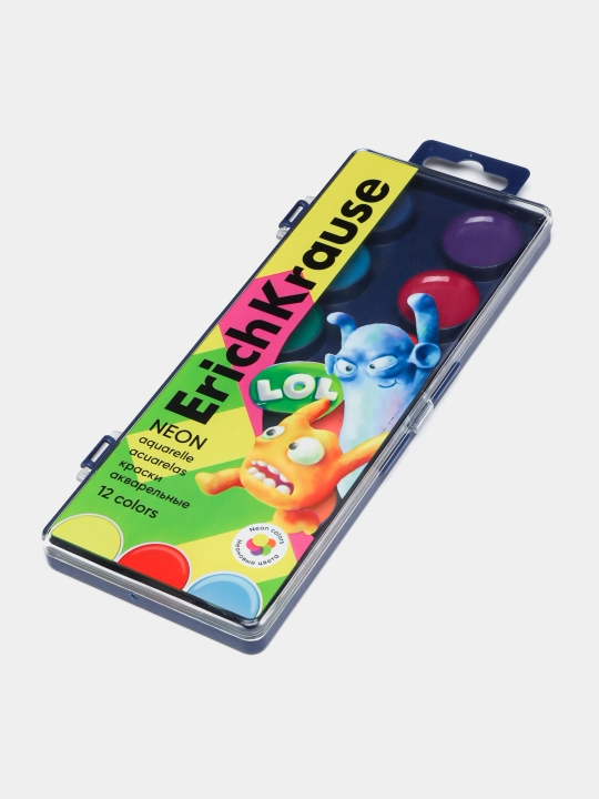 Краски акварельные ErichKrause Jolly Friends Neon 12 цветов 61371