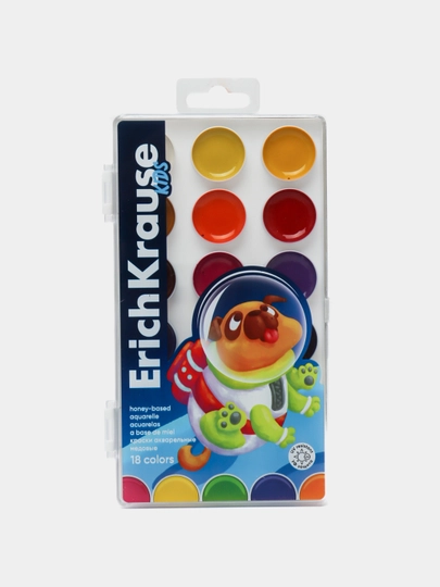 Краски акварельные ErichKrause Kids Space Animals медовые с УФ защитой 18 цветов 61361 — ERKR-P12C73E