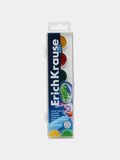 Краски акварельные ErichKrause Kids Space Animals с УФ-защитой яркости, 6 цветов, 61359