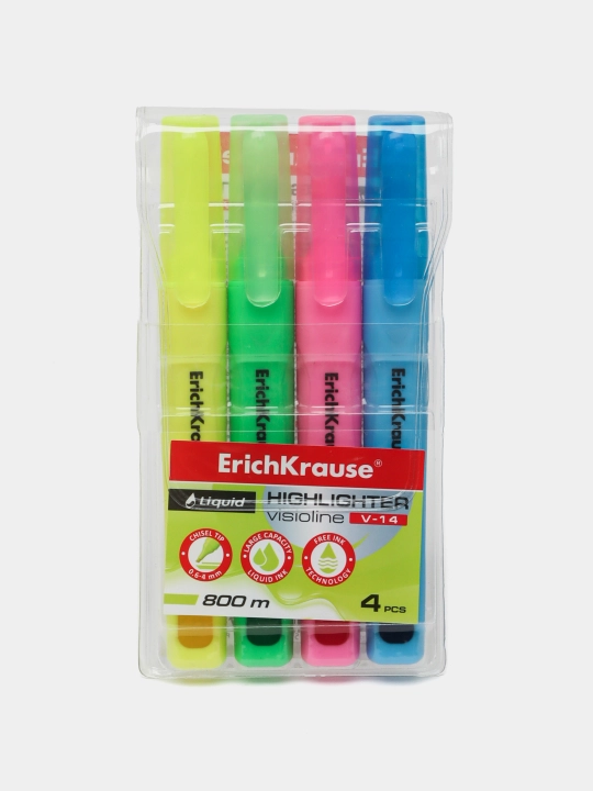Набор из 4 текстмаркеров с жидкими чернилами ErichKrause Visioline V-14 Liquid Neon 58359