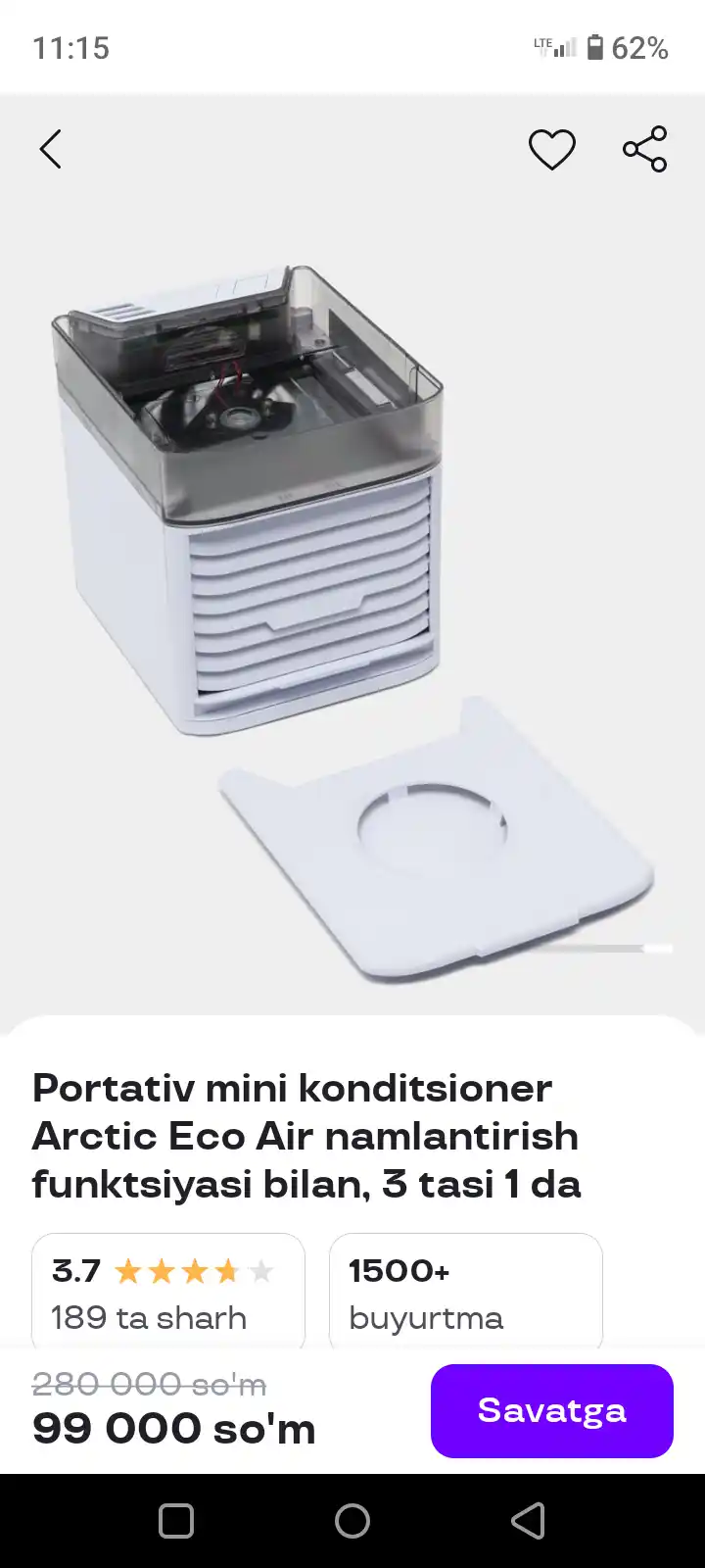 Portativ mini havo sovutgich Arctic Eco Air 3 tada 1 — namlagich va ventilyator