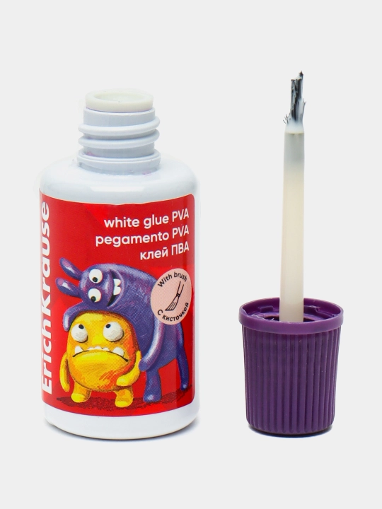 Клей ПВА ErichKrause EasyStick, Jolly Friends, с кисточкой, 20 мл, ассорти 61288