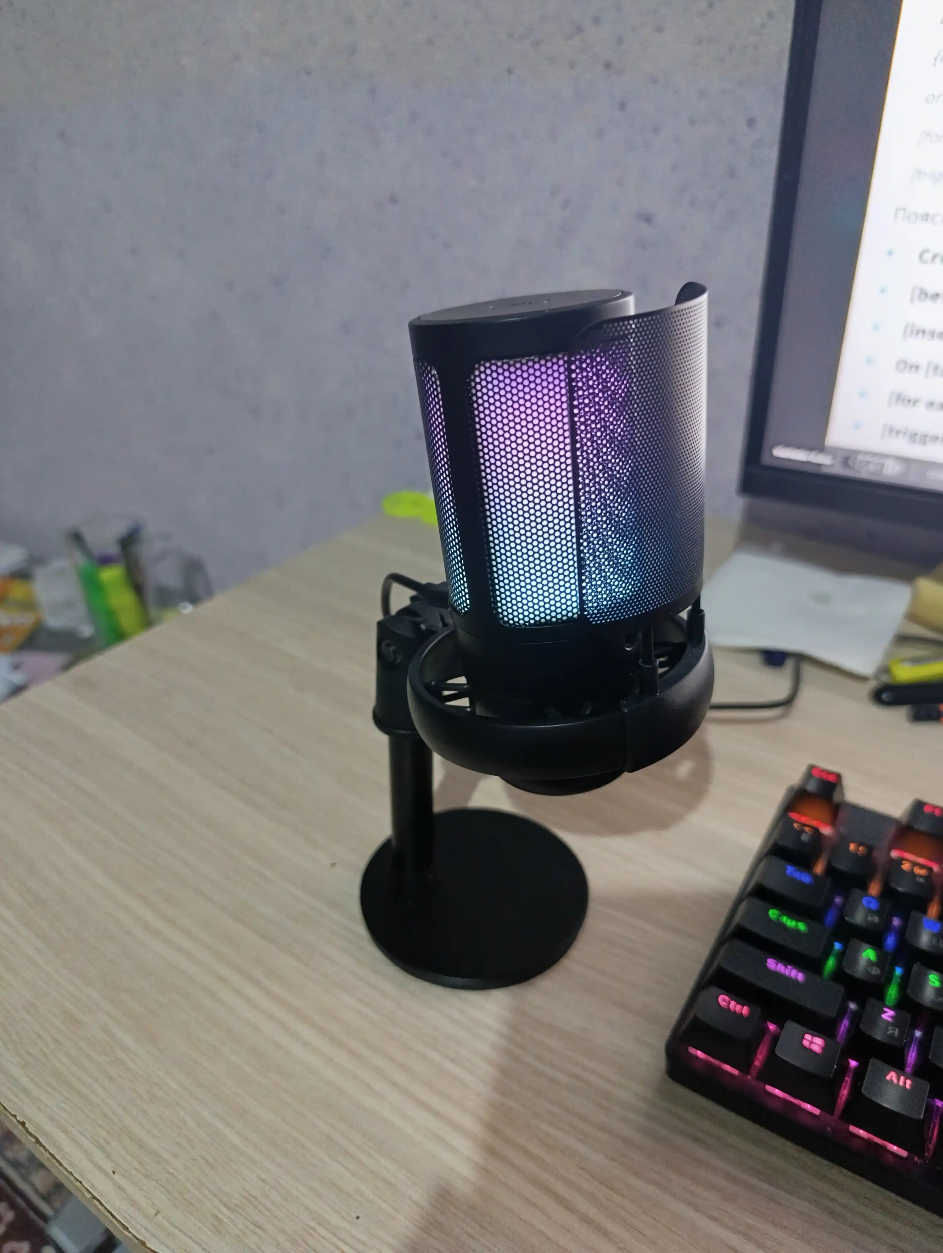 Strim va kompyuter uchun, RGB kondensatorli ME6S mikrofon, shok maunt, popfiltr, ushlagich