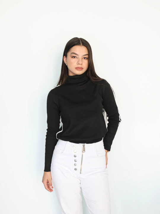 Ayollar sviteri, longsliv, slim-fit, bo'yingacha, chiziqli