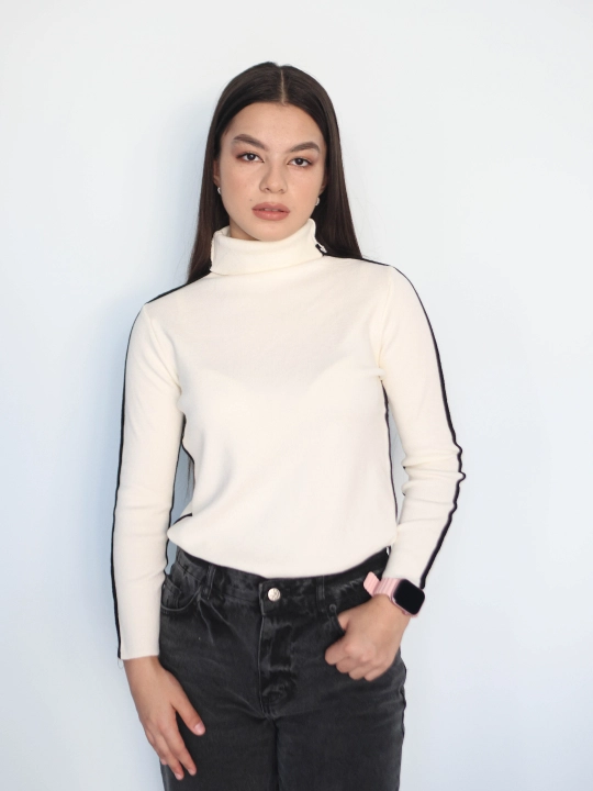Ayollar sviteri, longsliv, slim-fit, bo'yingacha, chiziqli