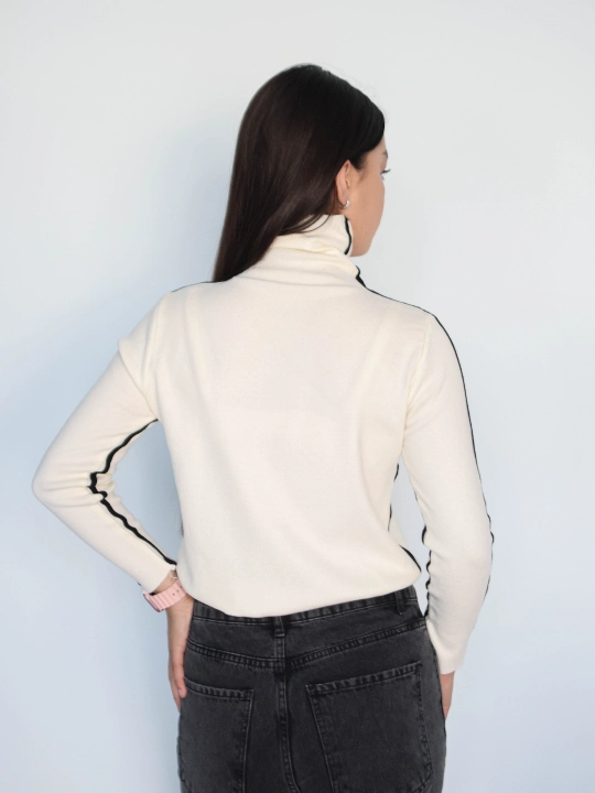 Ayollar sviteri, longsliv, slim-fit, bo'yingacha, chiziqli