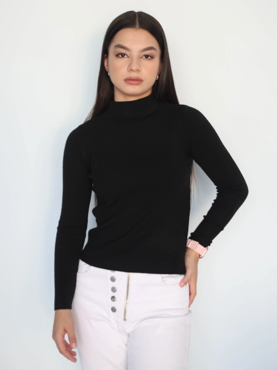Ayollar sviteri, longsliv, slim-fit, bo'yingacha, chiziqli